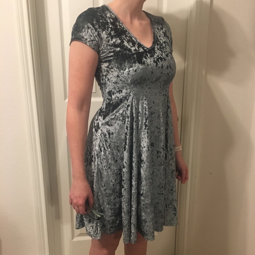Grey velvet knee length dress